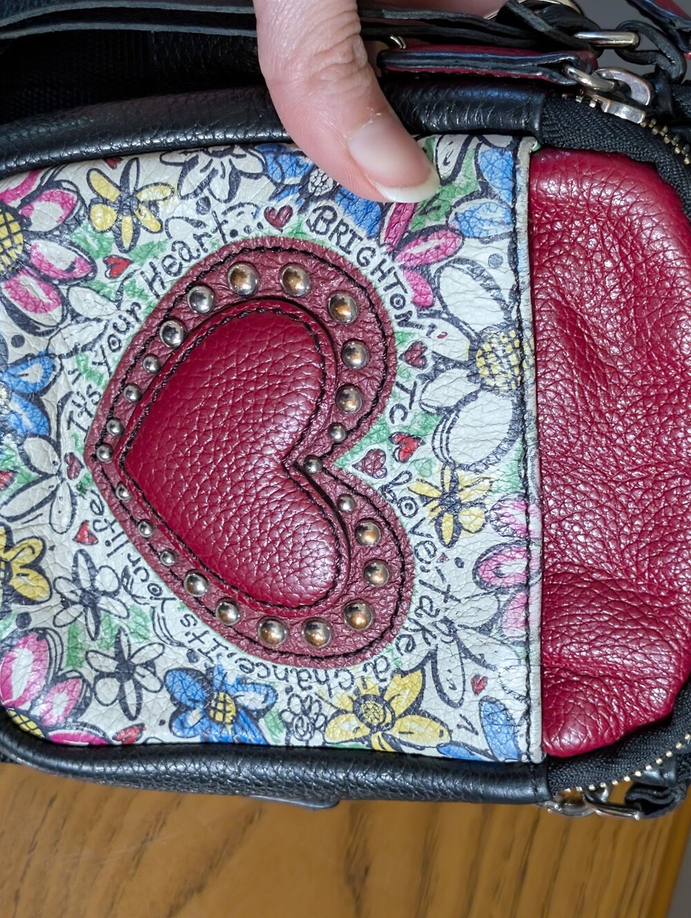 BRIGHTON Love Scribble Garden mini utility bag leather crossbody, 7 X 5 - Picture 2 of 12